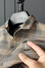 Turbo Plaid Pattern Creation Long Sleeve Cotton Casual Shirt In Grey