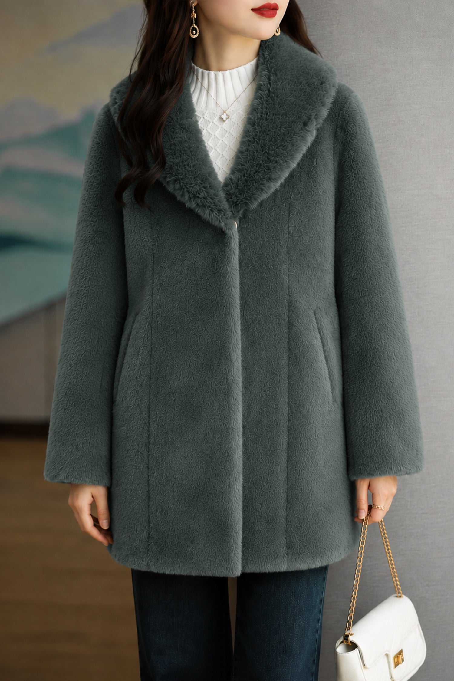 Women's Wool Blended Imp Wool Long Coat In Grey