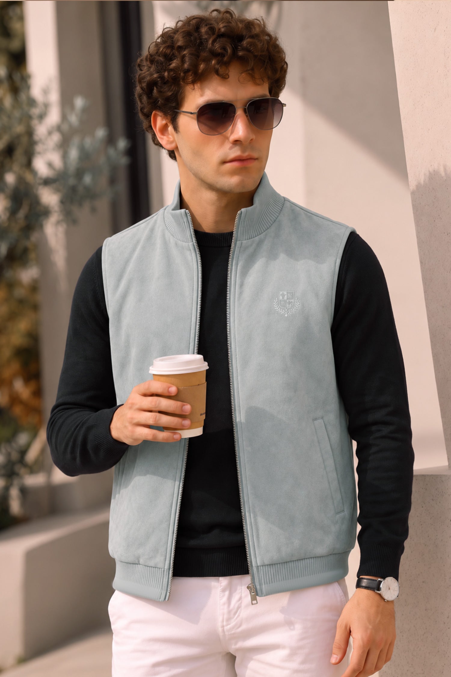 Turbo stand-up collar Imported Puffer Men's Gilet In Grey