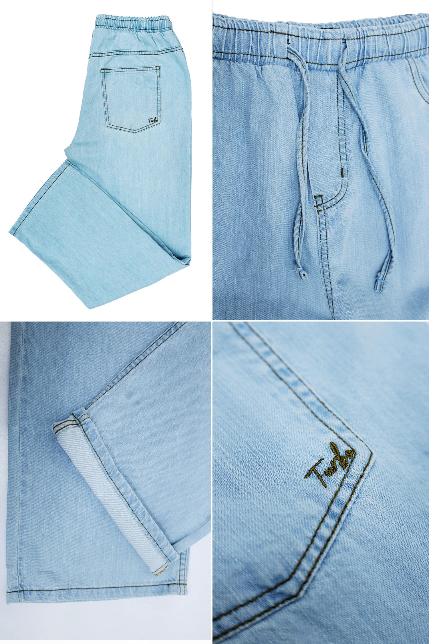 Loose Bottom Baggy Style Denim Turbo Jeans in Ice Blue