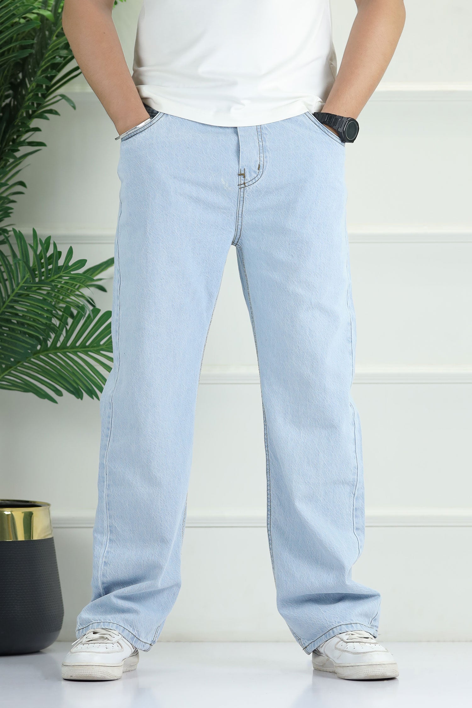 Denim 'Urban Skater' Comfort-Waist Baggy Jeans In Ice Blue
