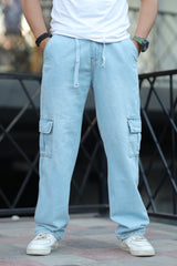 Denim Men's Relaxed Fit Straight Leg Baggy Jeans In Ice Blue