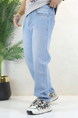 Loose Fit Light Faded Turbo Jeans in Mid Blue