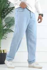 Turbo Men's Light Faded Baggy Jeans In Ice Blue