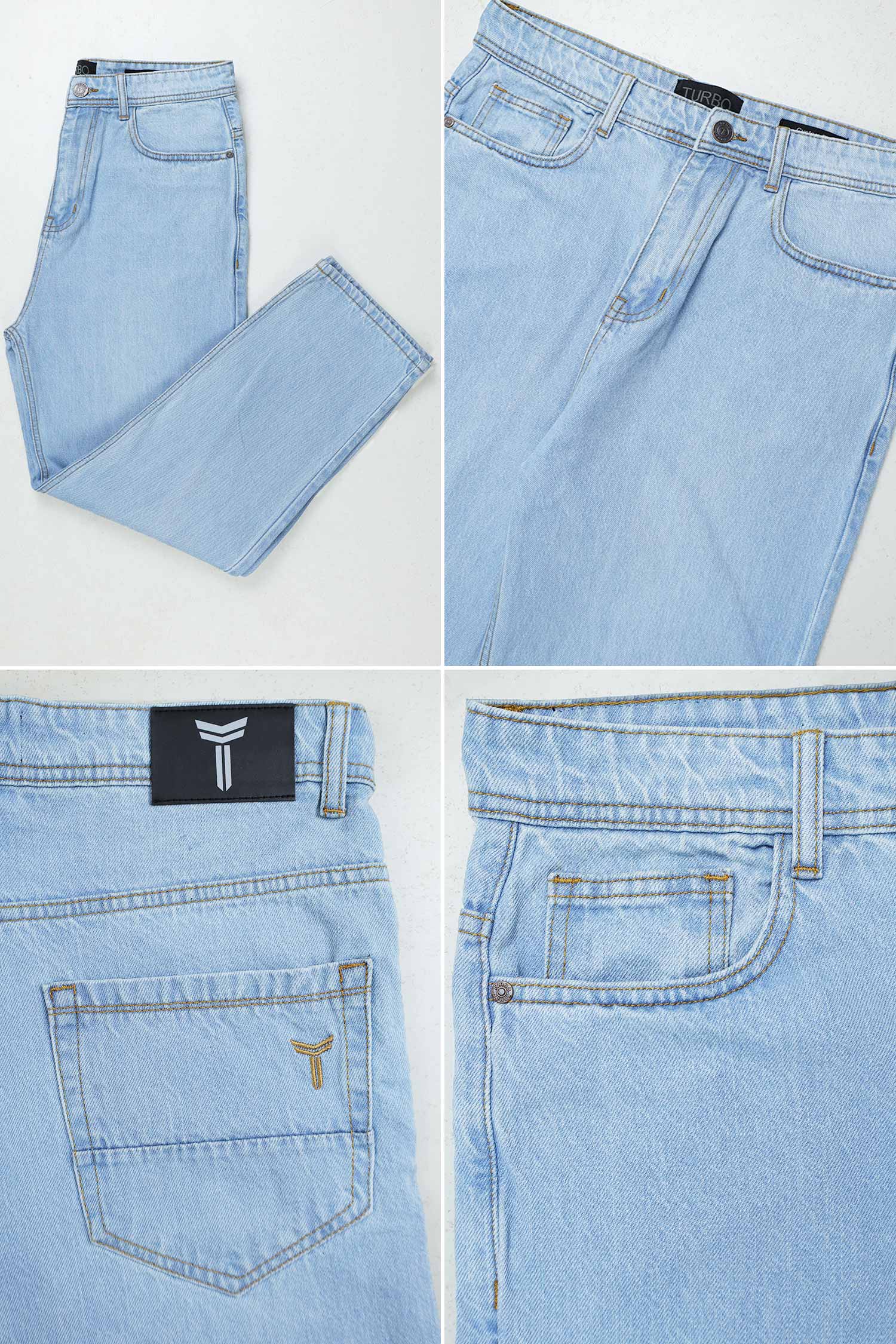 Turbo Men's Light Faded Baggy Jeans In Ice Blue