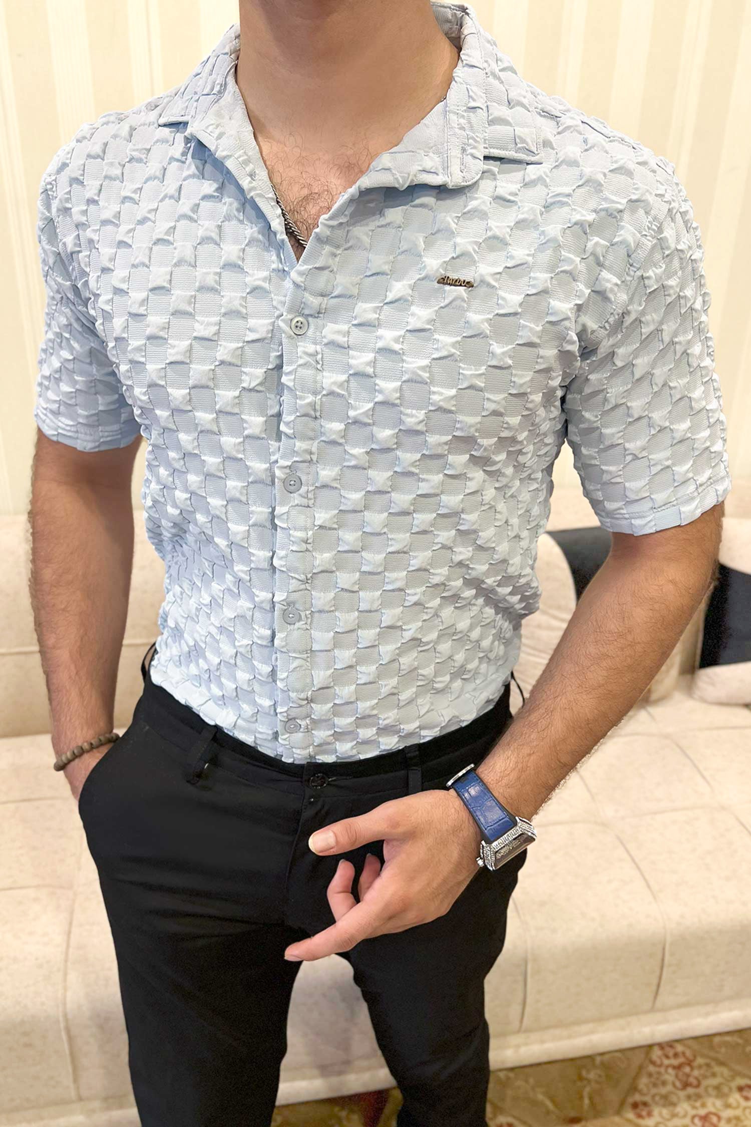Turbo Puff Structured Pattern Casual Shirt