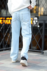 Turbo Classic Relaxed Cargo Denim Jeans In Ice Blue