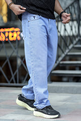 Loose Fit Light Faded Turbo Jeans in Ice Blue