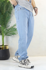 Loose Fit Light Faded Turbo Jeans in Mid Blue