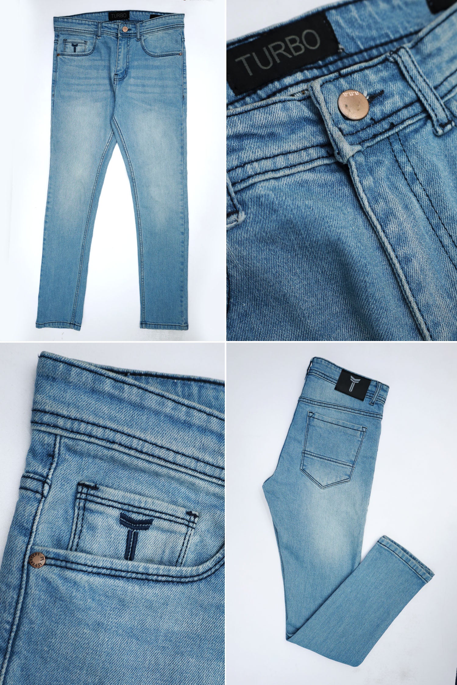 Faded Style Slim Fit Turbo Jeans In Ice Blue