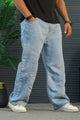 Turbo Retro New Style Denim Cargo Jeans In Ice Blue