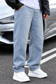 Turbo Retro New Style Denim Cargo Jeans In Ice Blue