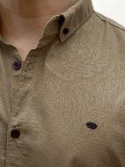 Self Texture Print Men Full Sleeve Casual Shirt In Light Brown