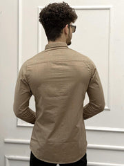 Self Texture Print Men Full Sleeve Casual Shirt In Light Brown