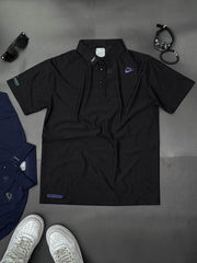 Imported Dry Fit Polo With Reflector Logo In Black