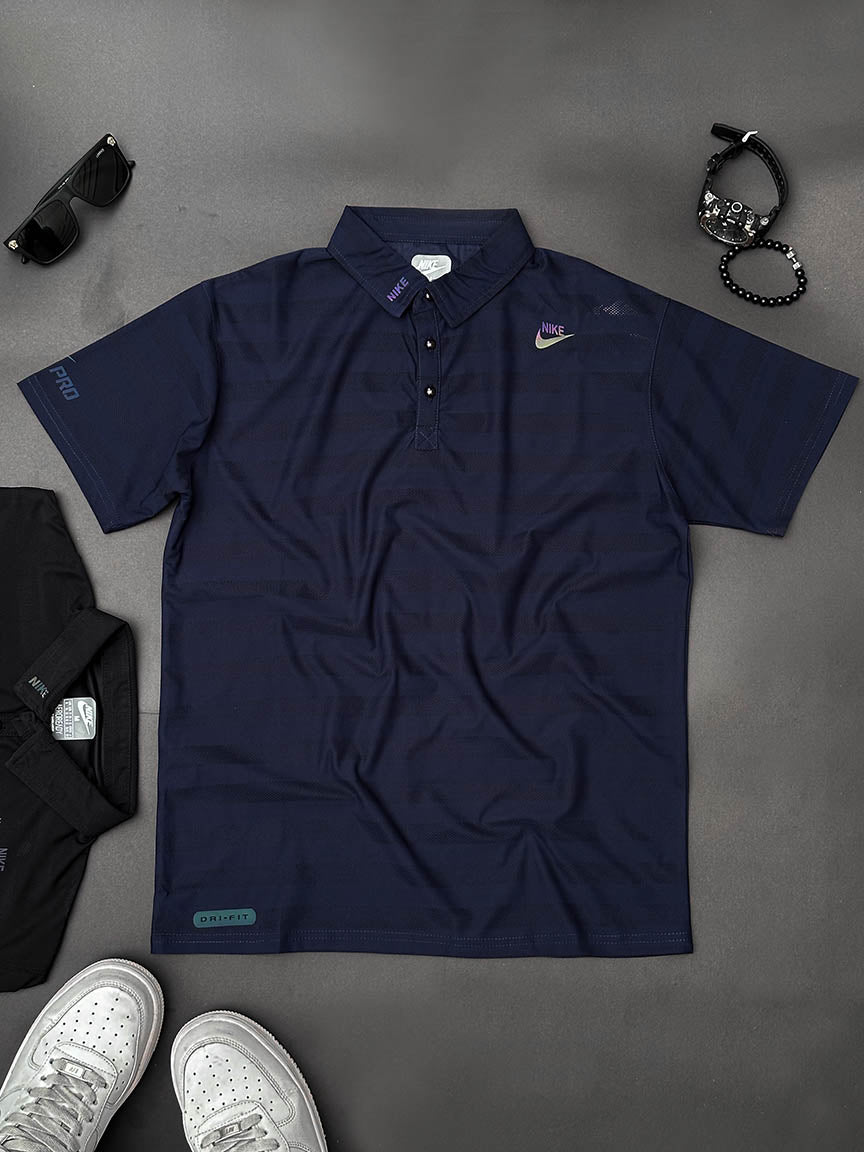 Imported Dry Fit Polo With Reflector Logo In Navy Blue