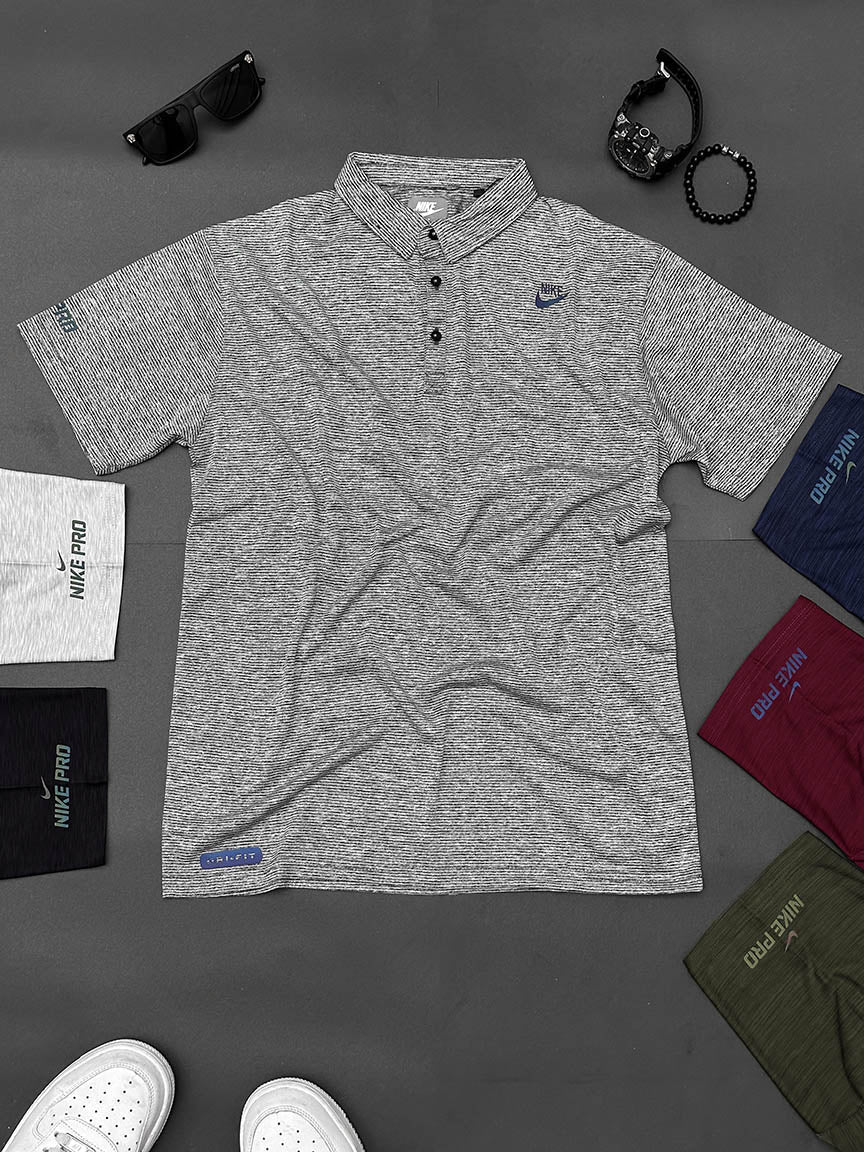 Cropped Collar Imported Dry Fit Polo In Grey