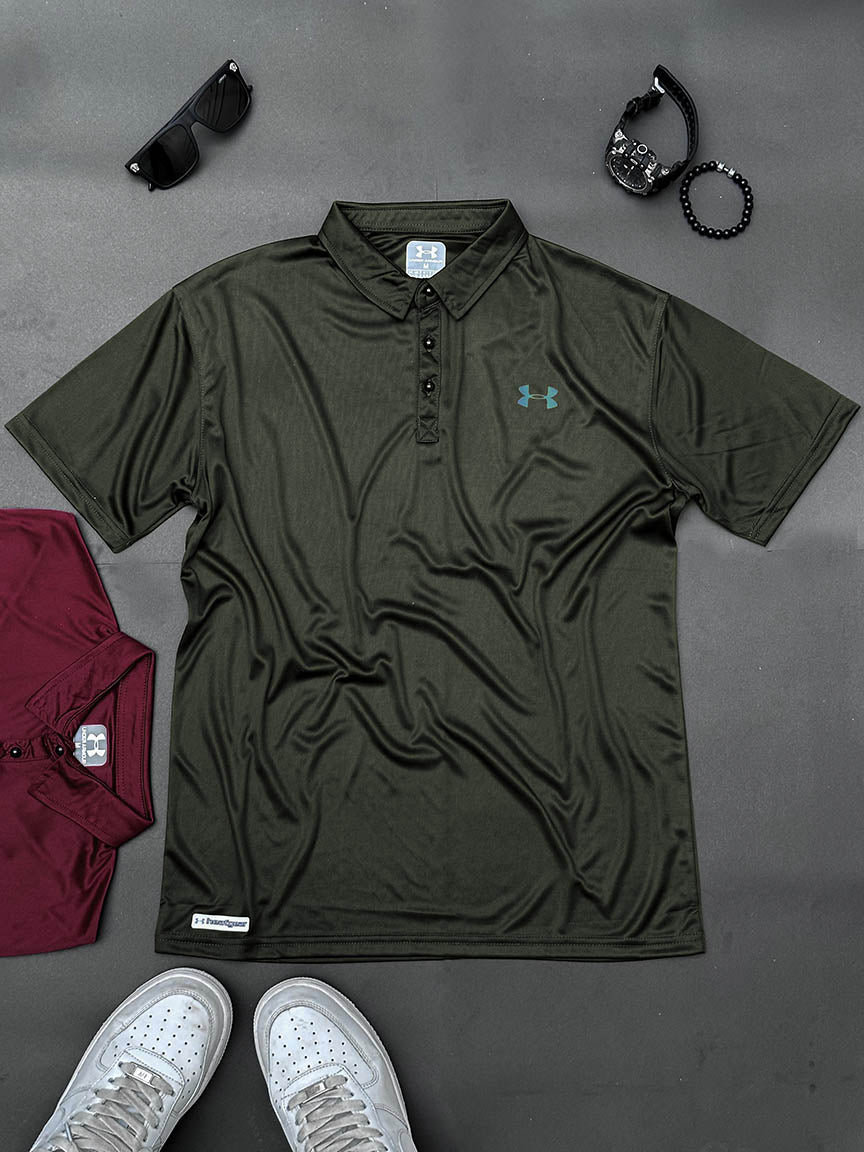 Cropped Collar Dry Fit Polo In Green
