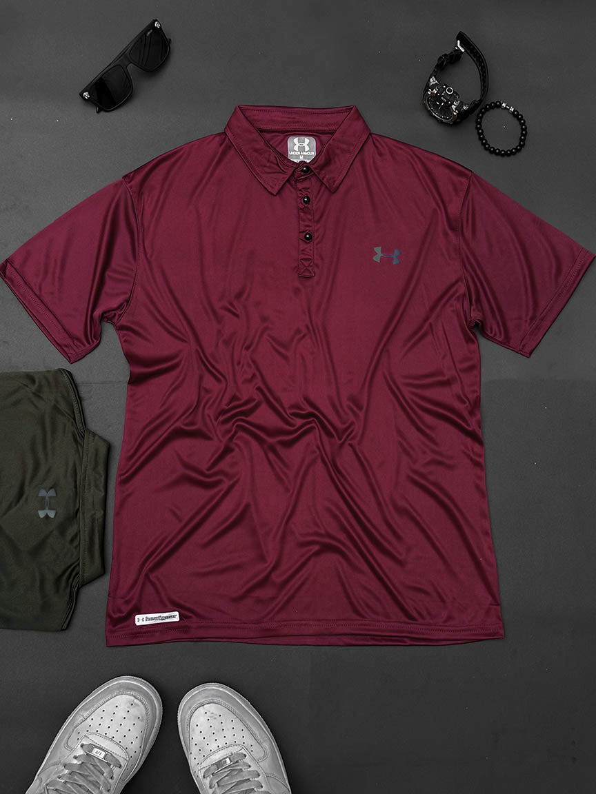 Cropped Collar Dry Fit Polo In Maroon