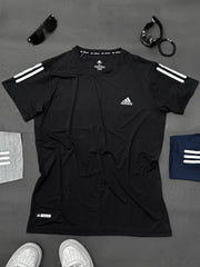 Imported Dry Fit Tee With Reflector Logo In Charcoal Grey