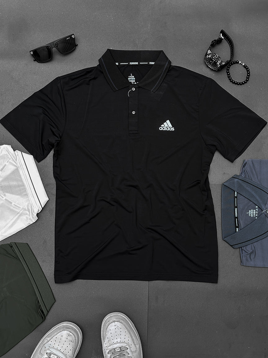 Self Textured Imported Dry Fit Polo In Black