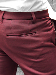 Super Elastic Slim Cotton Pant In Maroon