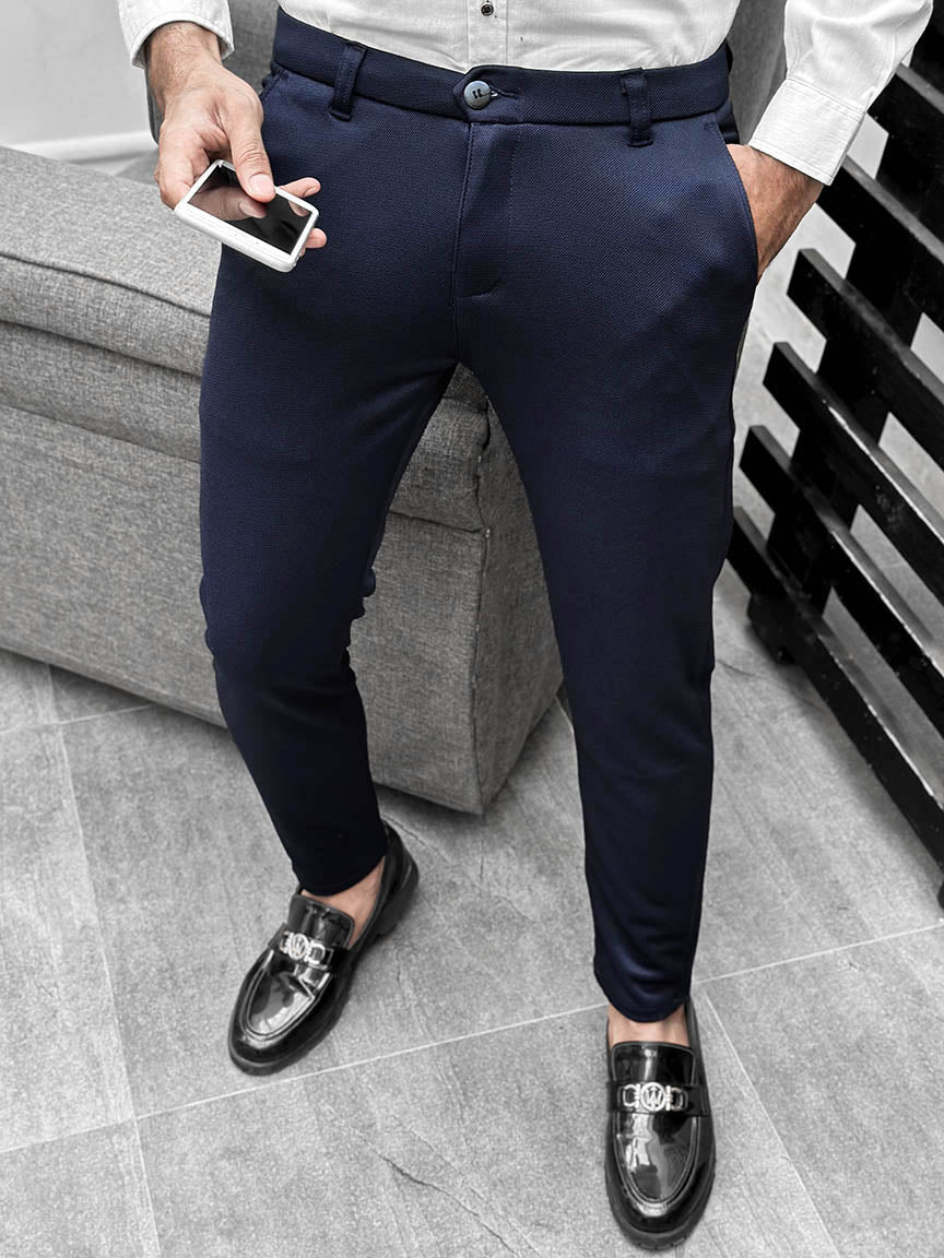 Super Elastic Slim Cotton Pant in Navy Blue