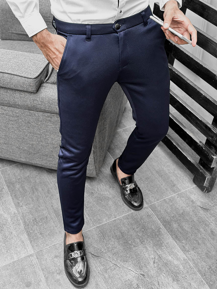 Super Elastic Slim Cotton Pant in Navy Blue