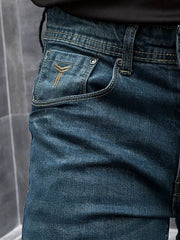 Turbo Pocket Logo Slim Fit Jeans in Mid Blue