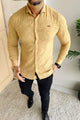 Turbo Vintage Patterend Long Sleeve Cotton Casual Shirt In Khaaki