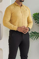 Turbo Vintage Patterend Long Sleeve Cotton Casual Shirt In Khaaki