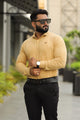 Turbo Vintage Patterend Long Sleeve Cotton Casual Shirt In Khaaki