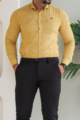 Turbo Vintage Patterend Long Sleeve Cotton Casual Shirt In Khaaki