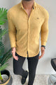Turbo Vintage Patterend Long Sleeve Cotton Casual Shirt In Khaaki