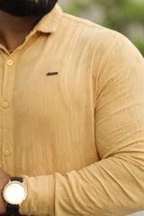 Turbo Vintage Patterend Long Sleeve Cotton Casual Shirt In Khaaki