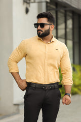 Turbo Vintage Patterend Long Sleeve Cotton Casual Shirt In Khaaki