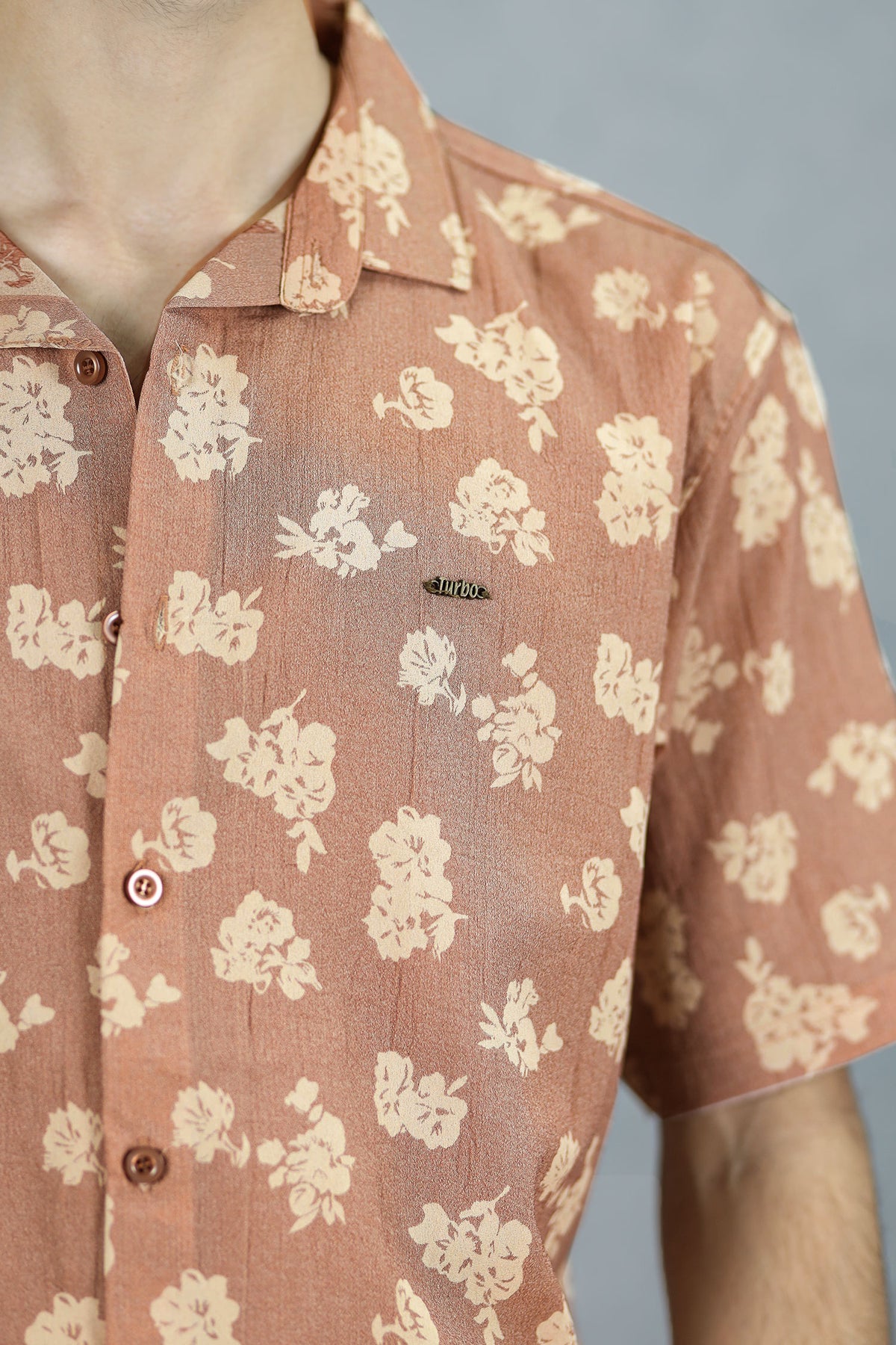 Turbo Rich Floral Printed Casual Shirt In Light Brick