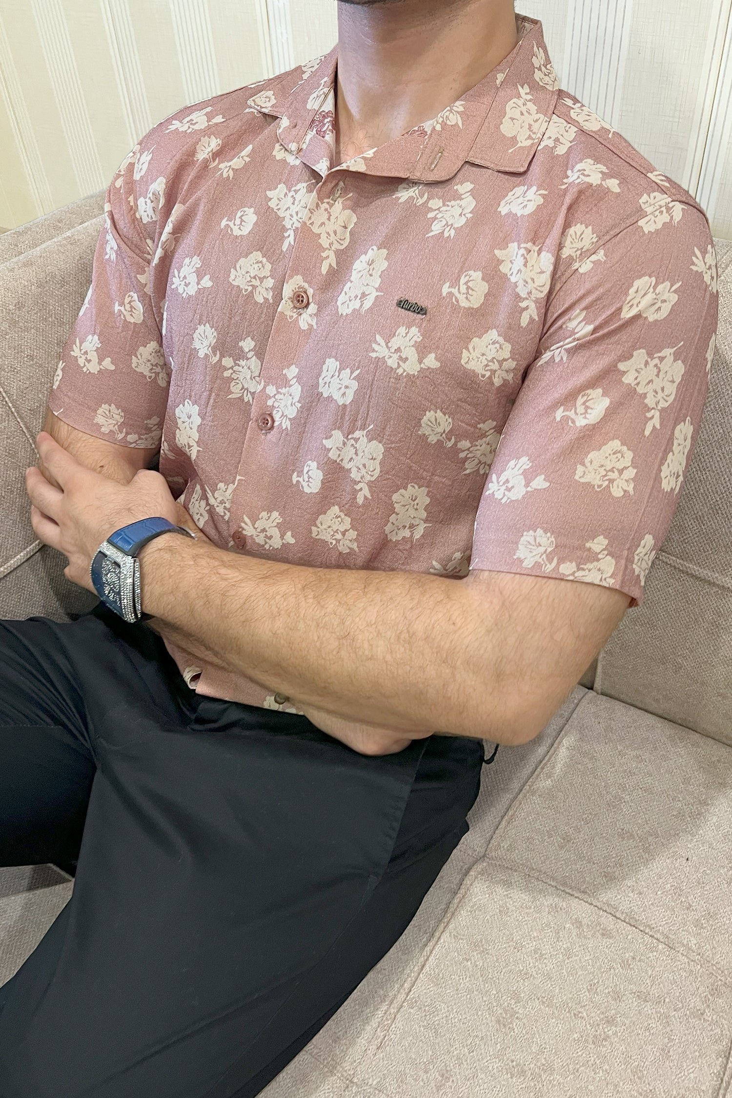 Turbo Rich Floral Printed Casual Shirt In Light Brick