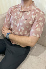 Turbo Rich Floral Printed Casual Shirt In Light Brick