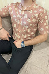 Turbo Rich Floral Printed Casual Shirt In Light Brick