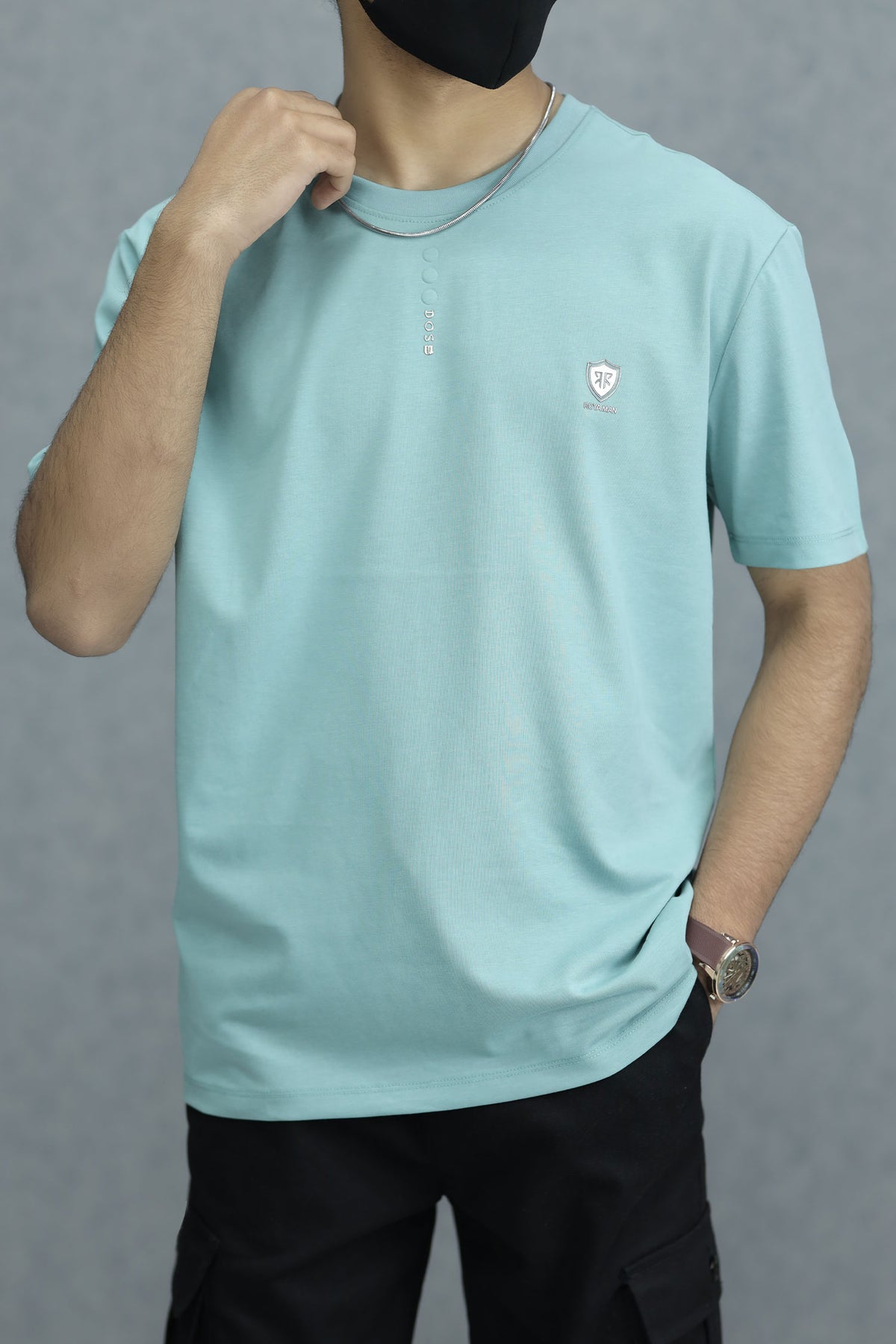 Royall Man Imported Round Neck T-Shirt in Light Blue