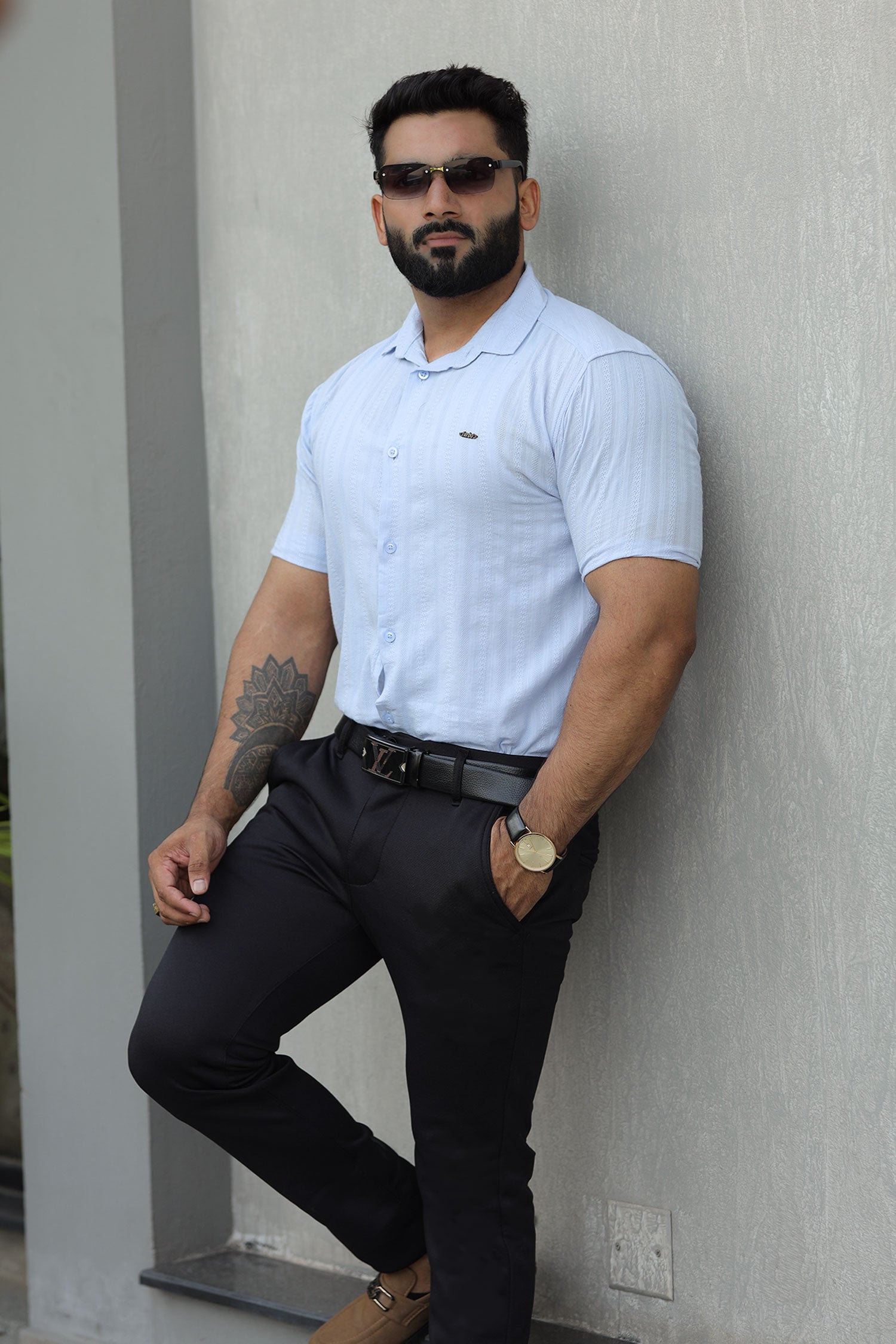 Turbo Endless Cool Embossed Casual Shirt In Light Blue