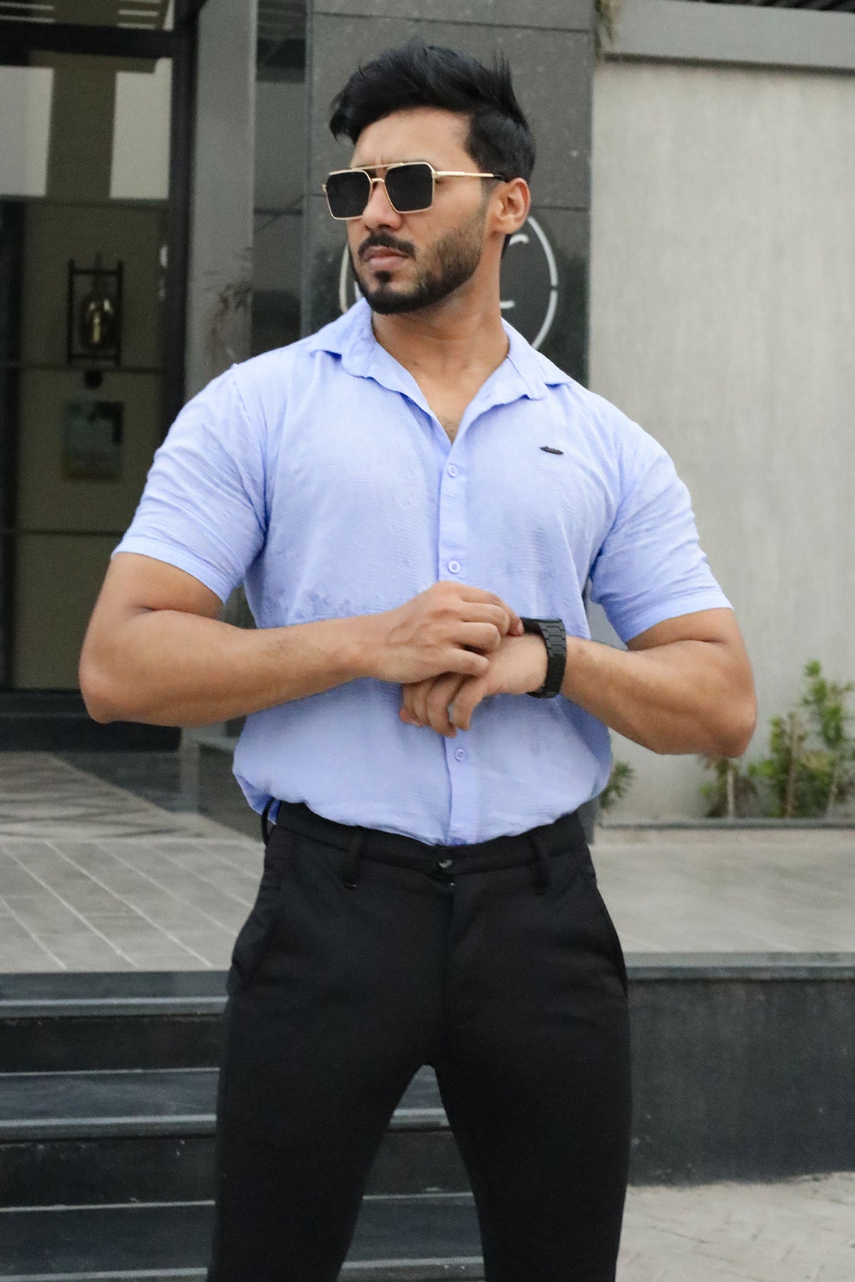 Turbo Artistic Touch Comfort Casual Shirt In Light Blue