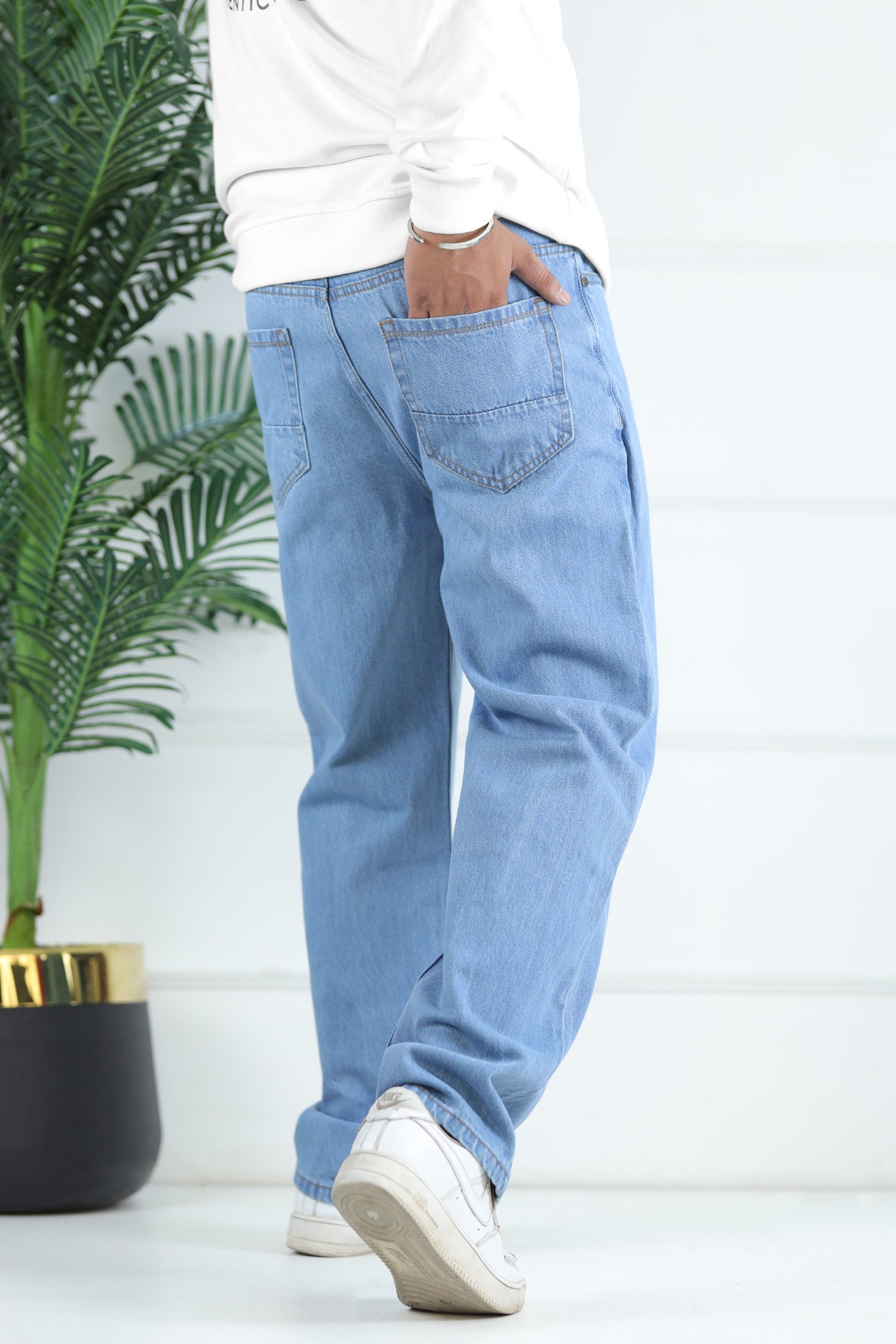 Turbo Men's Water Washed Baggy Jeans In Light Blue