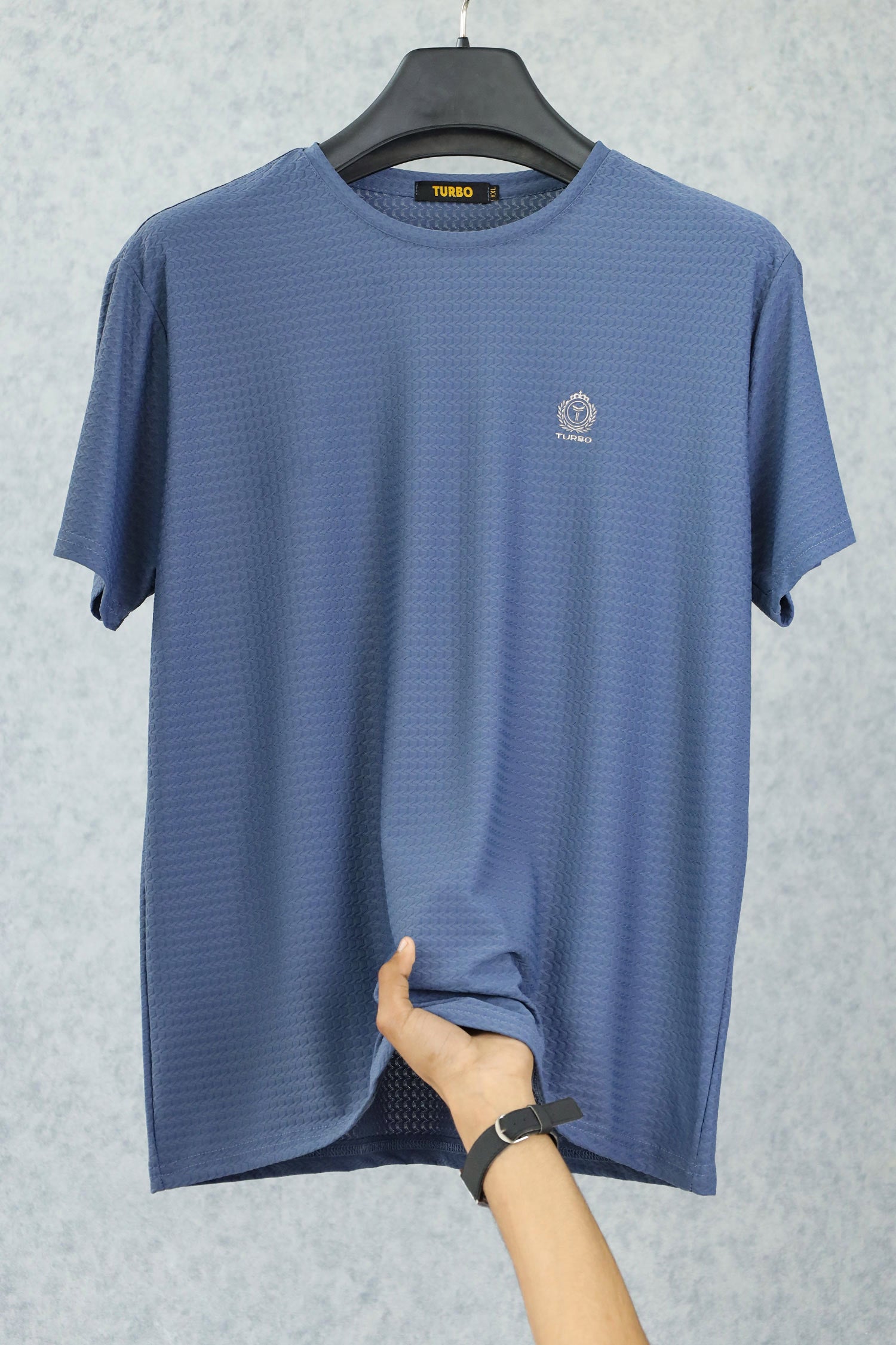 Turbo Waffle Print Comfy Crew Neck Tee In Light Blue