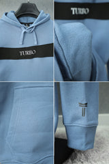 Turbo Panel Typography Fleece Hoodie In Light Blue