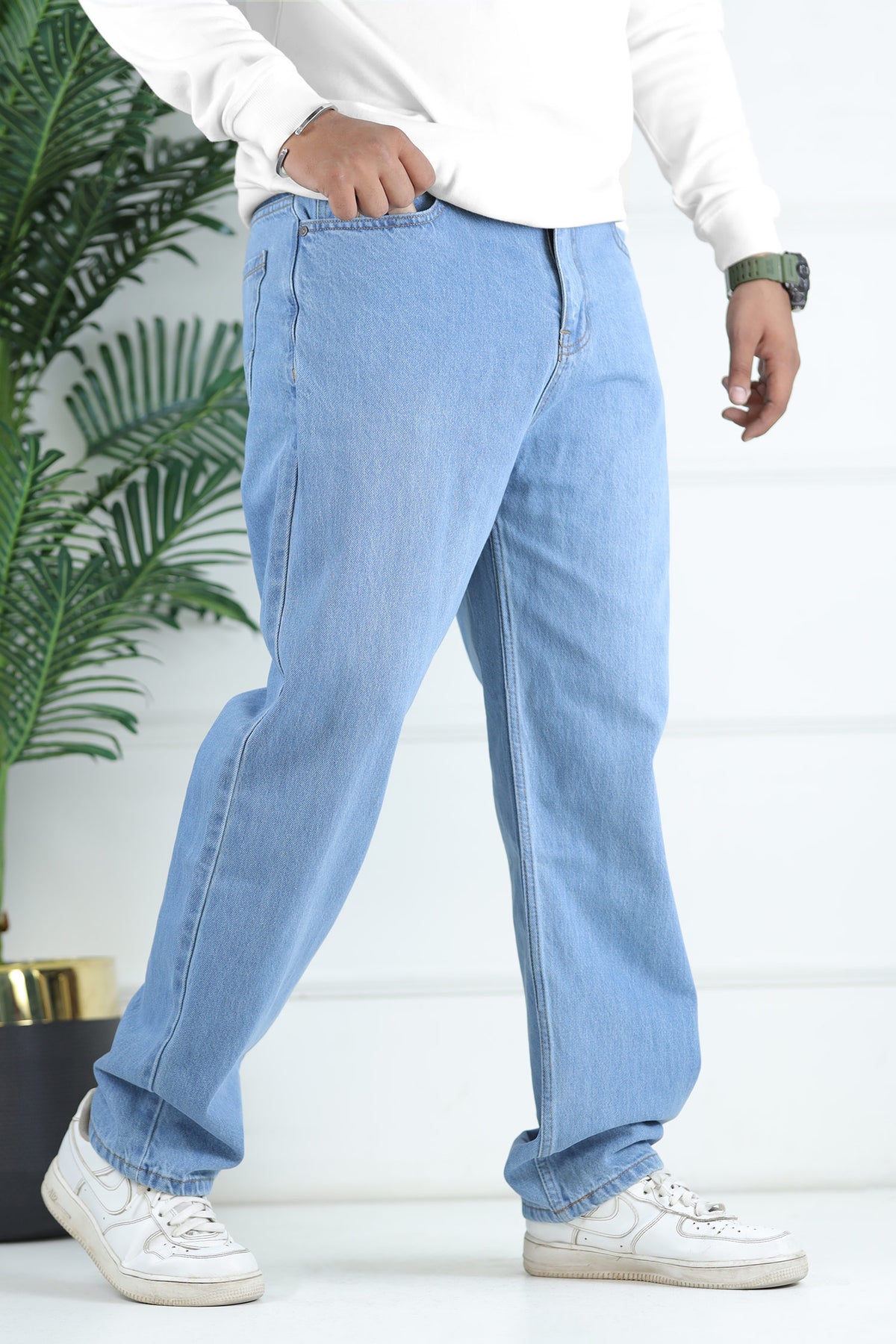 Turbo Men's Water Washed Baggy Jeans In Light Blue