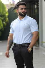 Turbo Endless Cool Embossed Casual Shirt In Light Blue