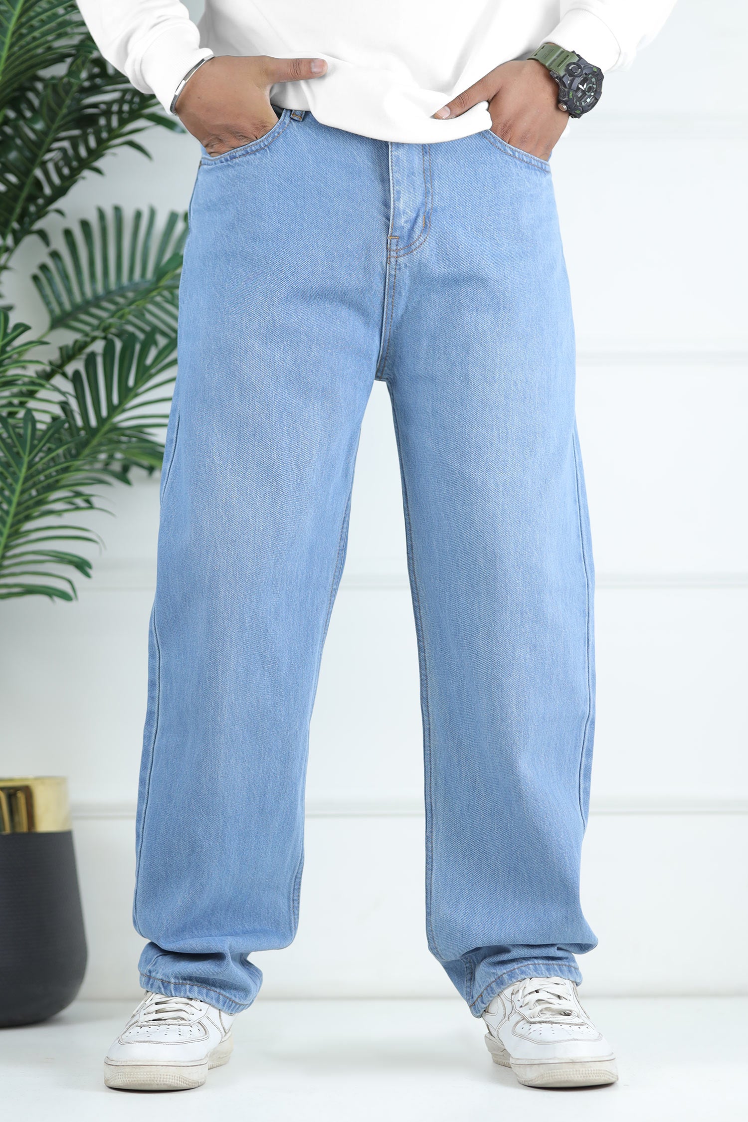Turbo Men's Water Washed Baggy Jeans In Light Blue