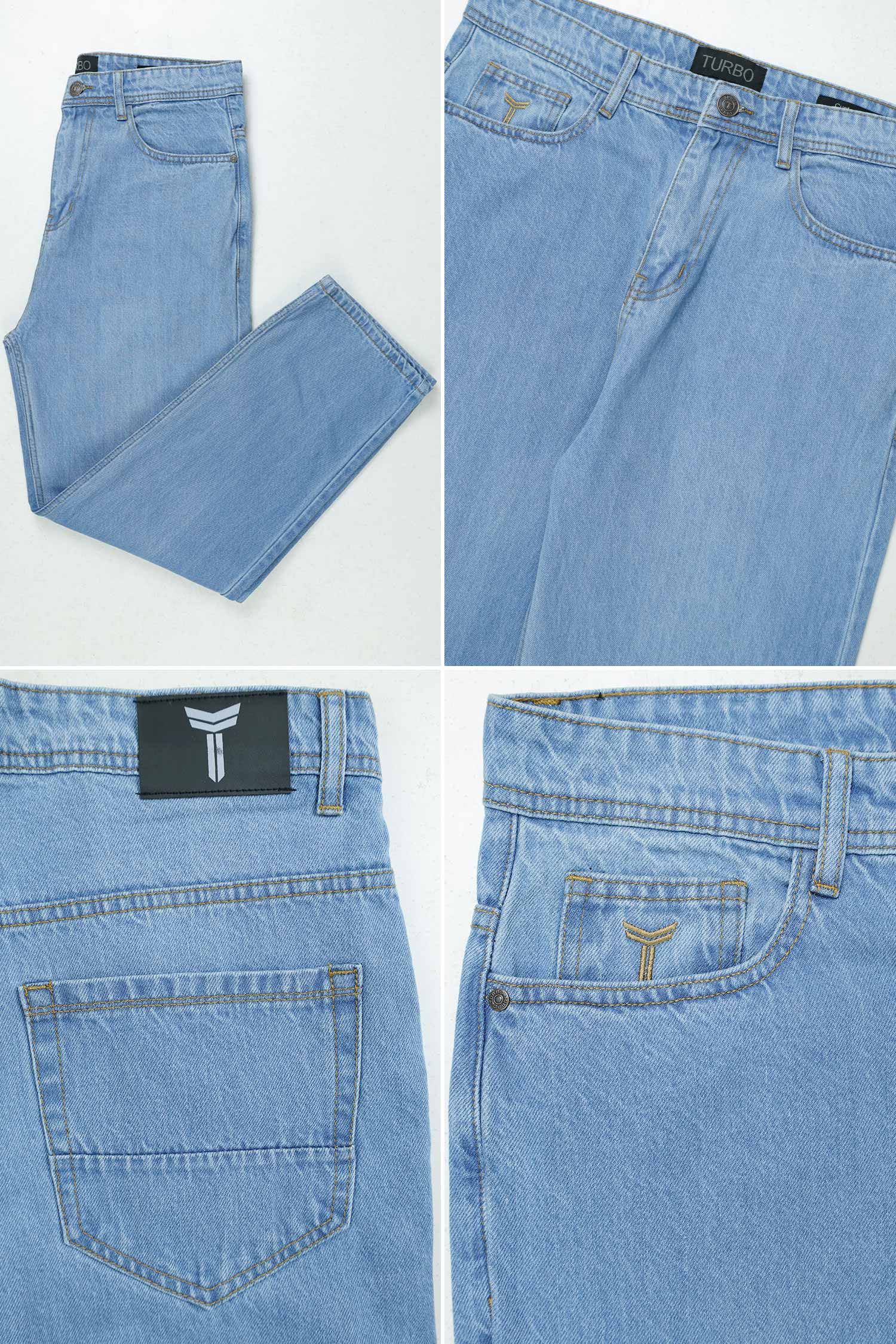 Turbo Men's Water Washed Baggy Jeans In Light Blue